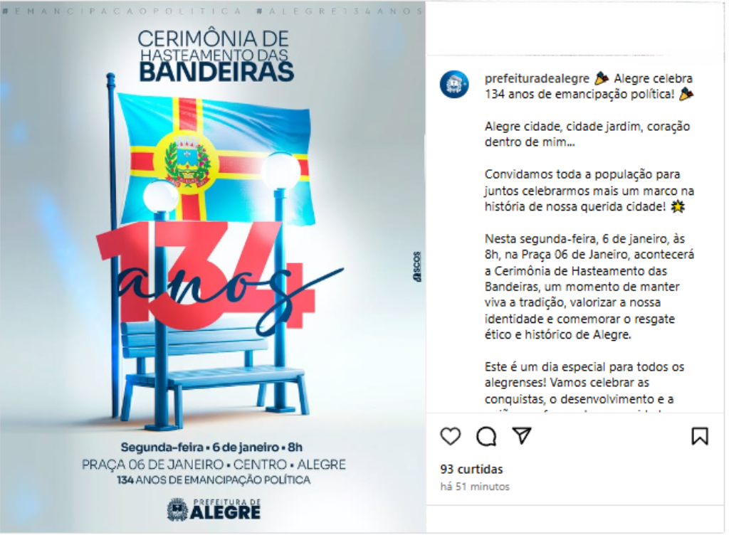 Prefeitura Municipal de Alegre, prepara celebração dos 134 anos de emancipação política do município.